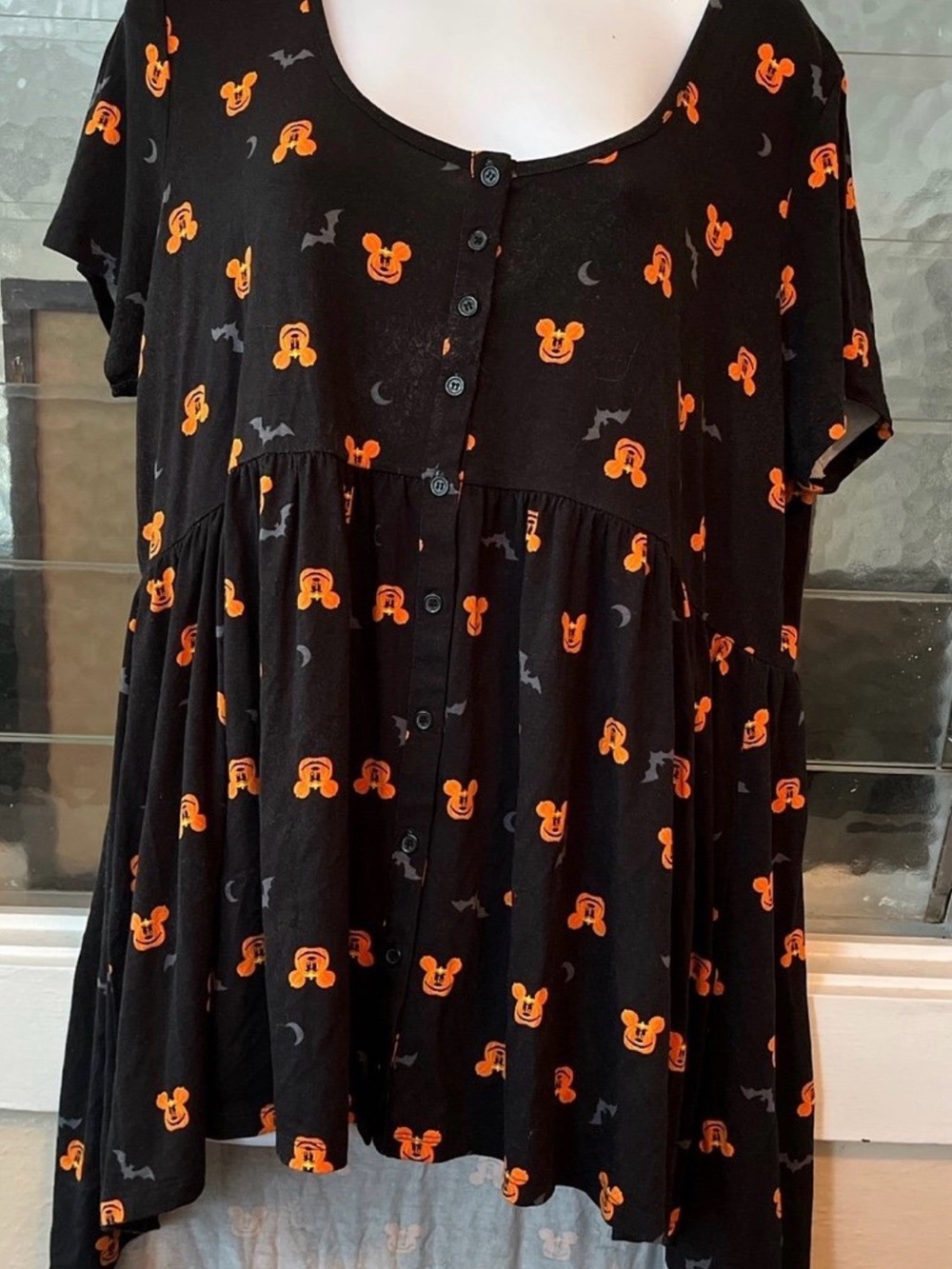 Disney Plus-Size Black Halloween Mickey Print Sleep Top - Orange Accents - Picture 5 of 9